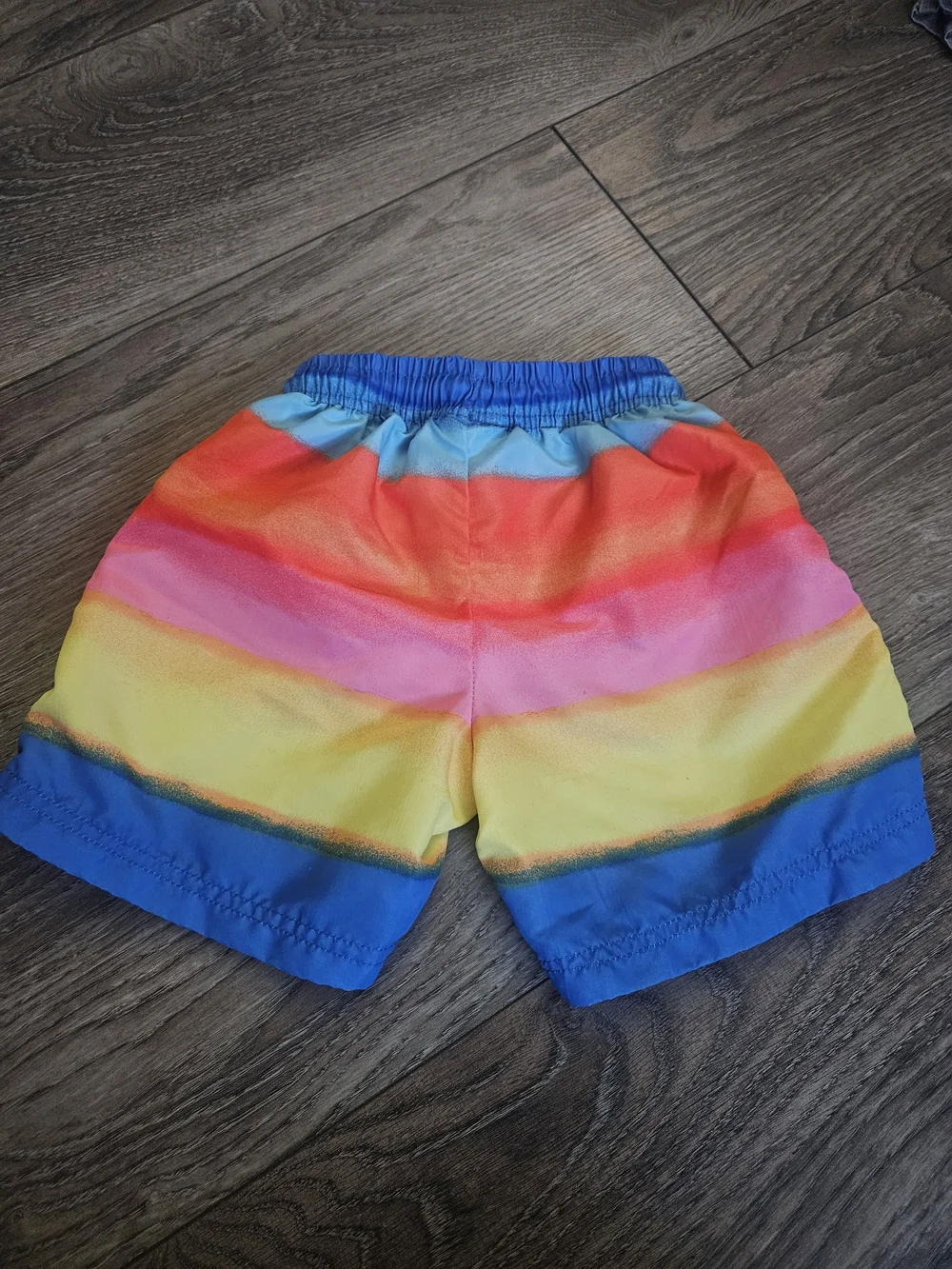 Kids Rainbow Stripe Swim Shorts with Elastic Waistband - Multicolor
